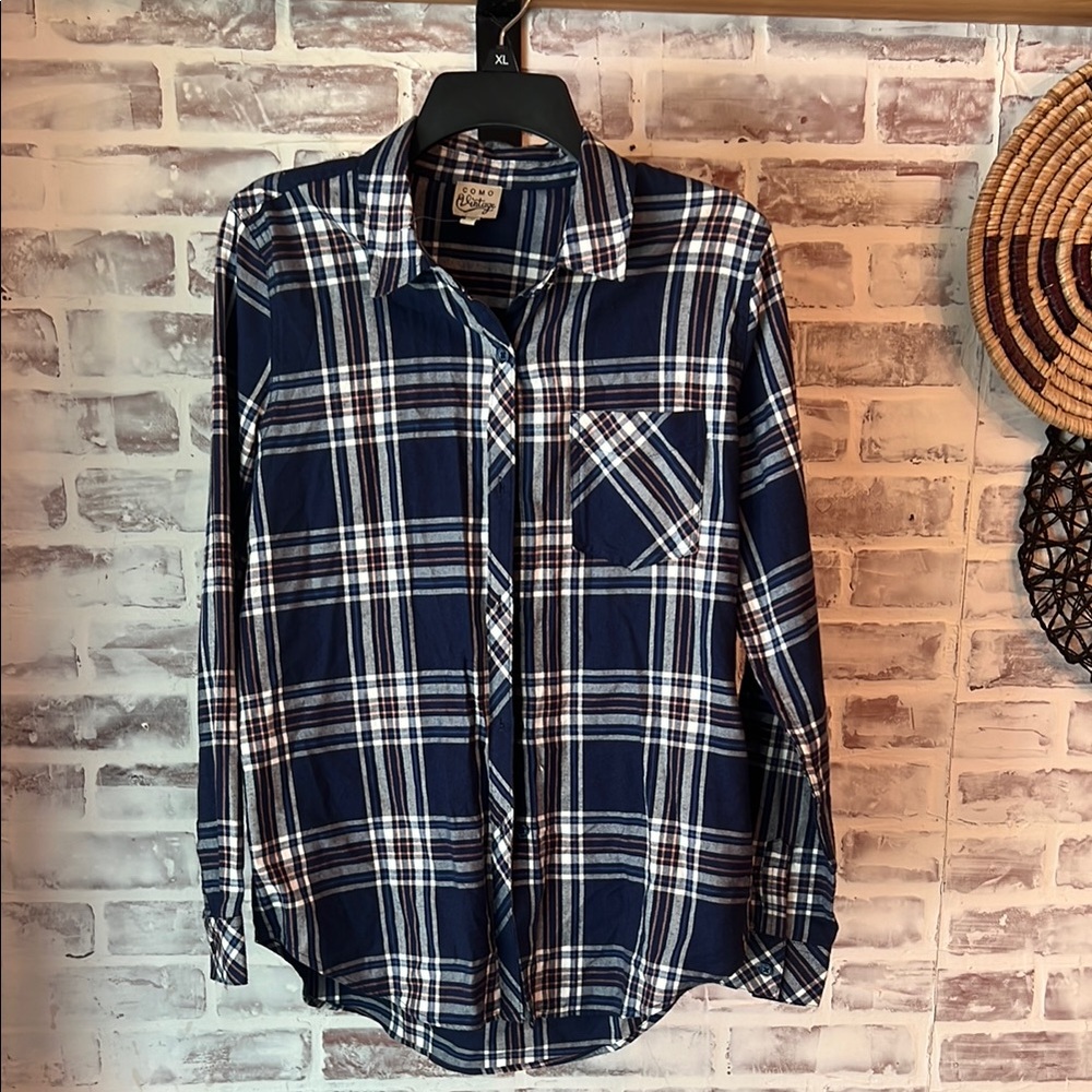 Como Vintage Blue and White Casual Button Down Shirt